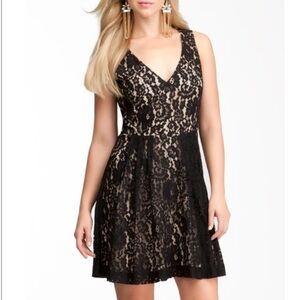 NWOT - bebe Black Lace Dress w/ Pleated Details